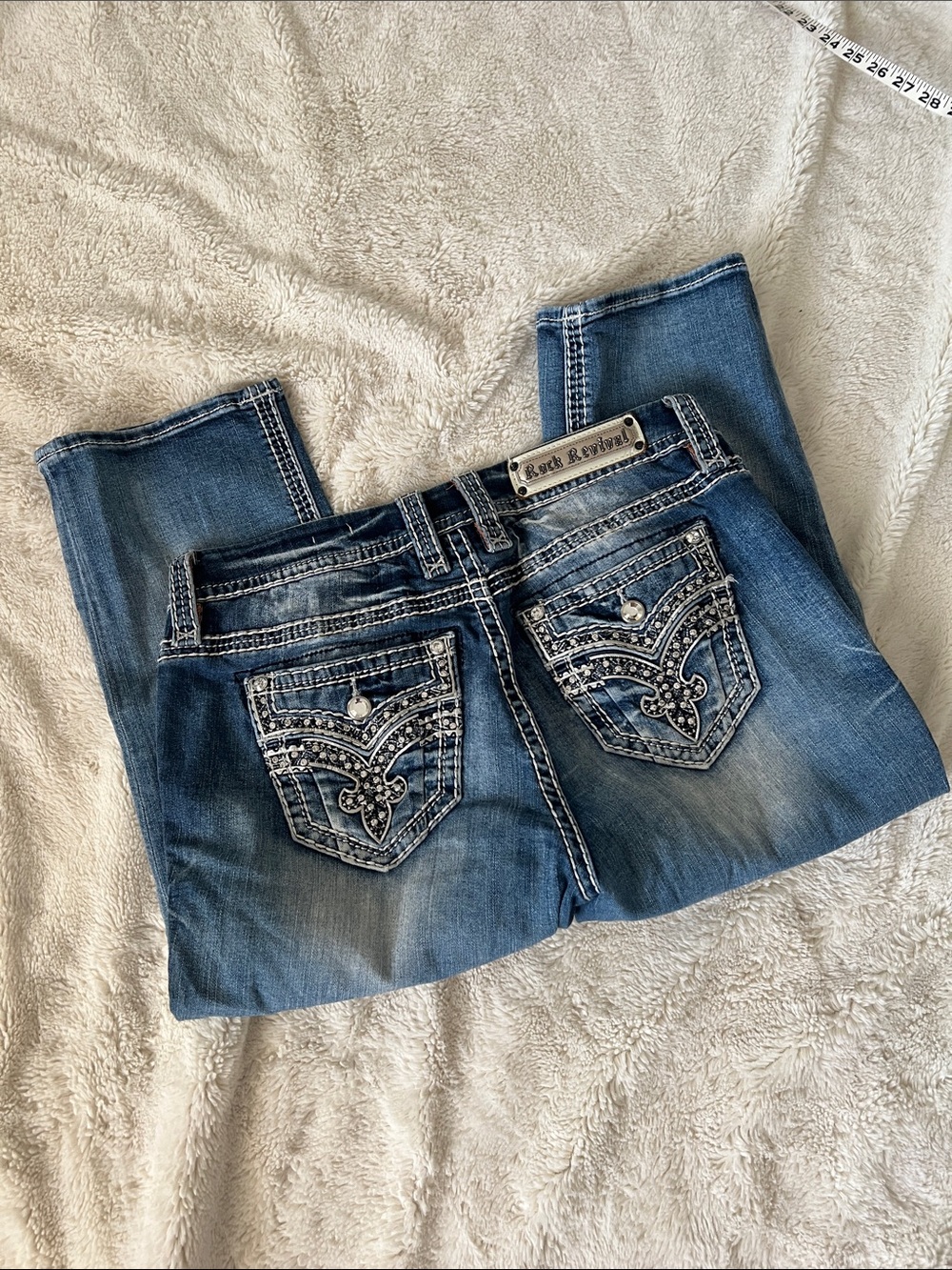 Rock Revival Blue Bootcut Jeans with Embellished Back Pockets